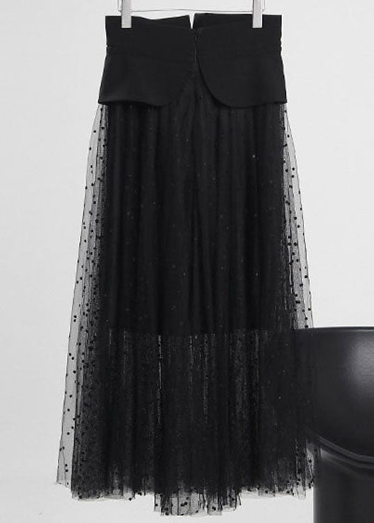Black Tie Waist Zip Up Tulle Skirt Spring