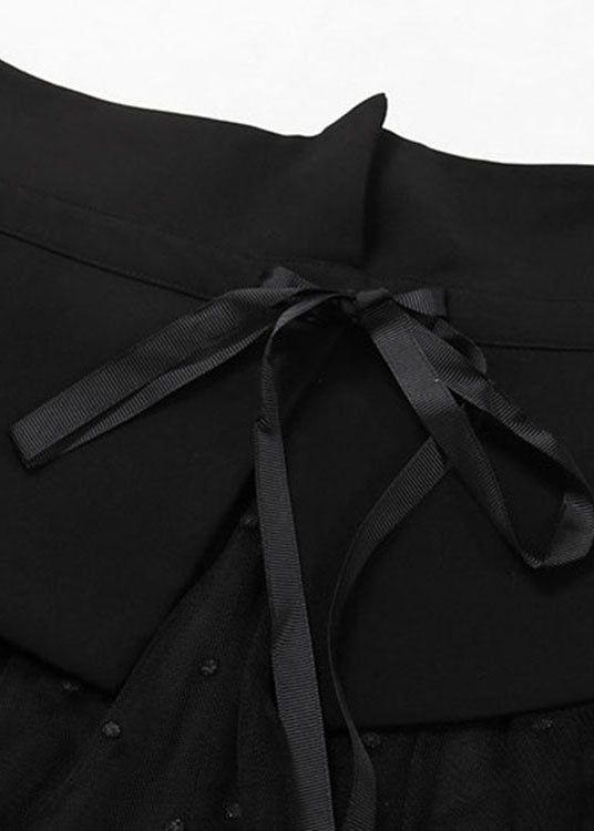 Black Tie Waist Zip Up Tulle Skirt Spring