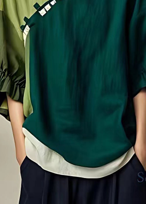 Blackish V Neck Ruffled Cotton Shirt Bracelet Sleeve