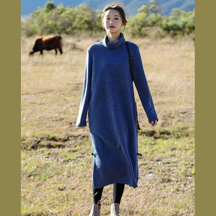 Blue and Red High Neck Maxi Sweater Dresses for
