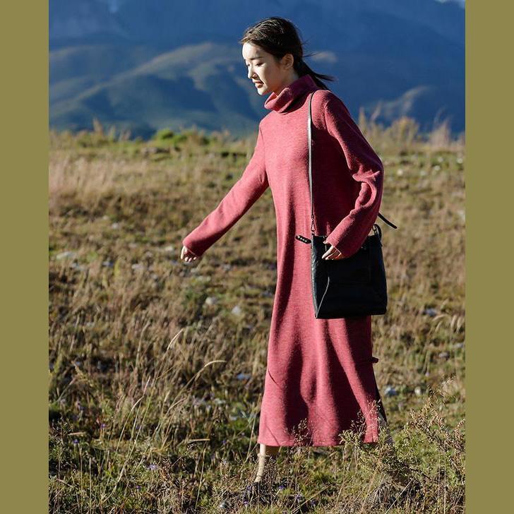 Blue and Red High Neck Maxi Sweater Dresses for