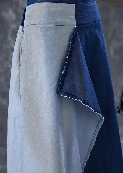 Blue Asymmetrical Patchwork Backless Denim Dress Summer
