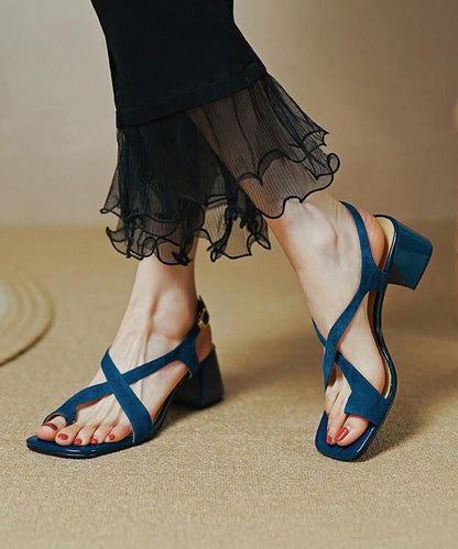 Blue Cross Strap Splicing Chunky Genuine Suede Surface Sandals