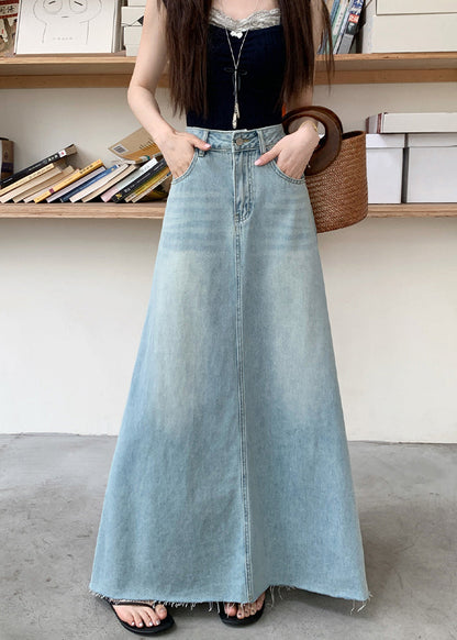Blue Exra Large Hem Denim a Line Skirt Fall