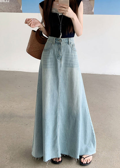 Blue Exra Large Hem Denim a Line Skirt Fall