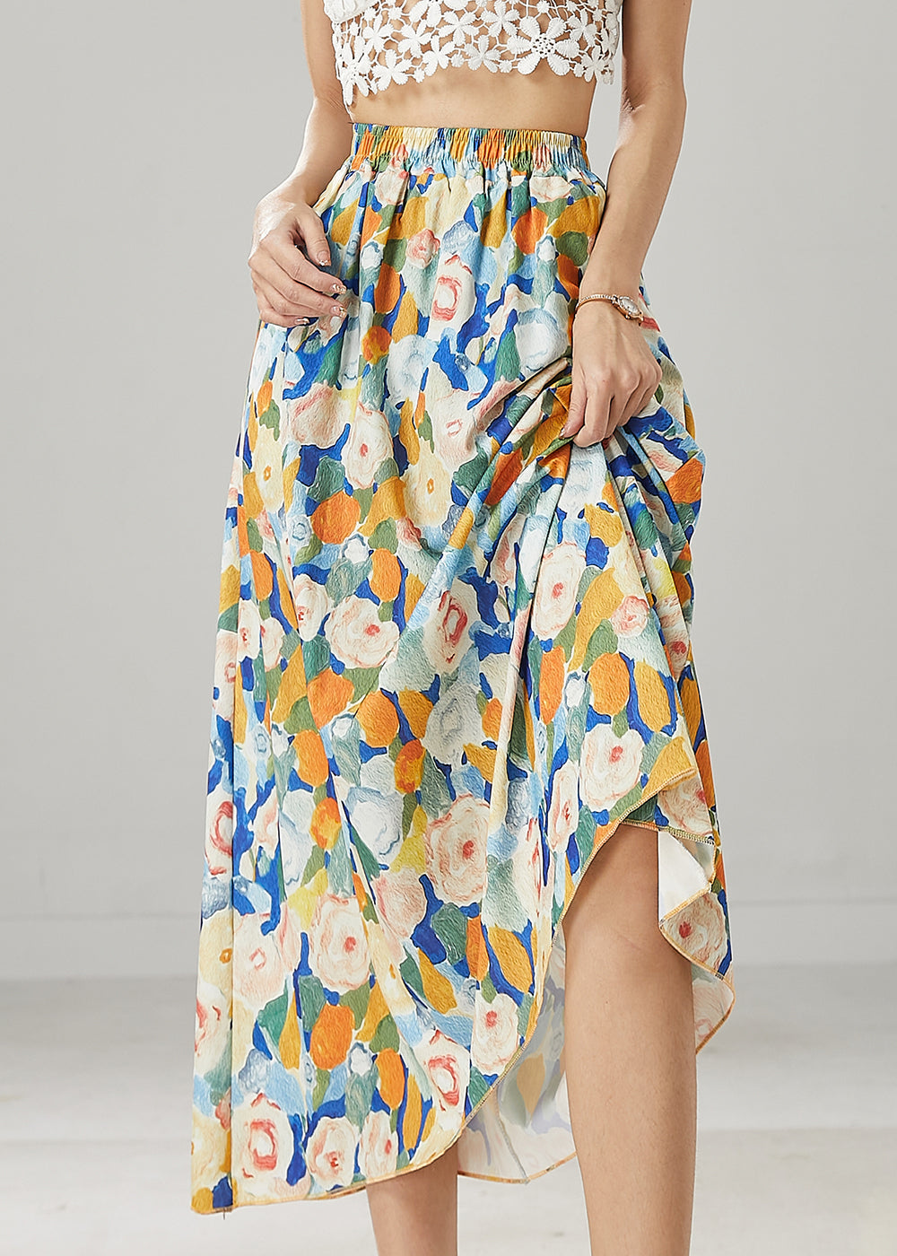 Blue Elastic Waist Chiffon Skirts Summer