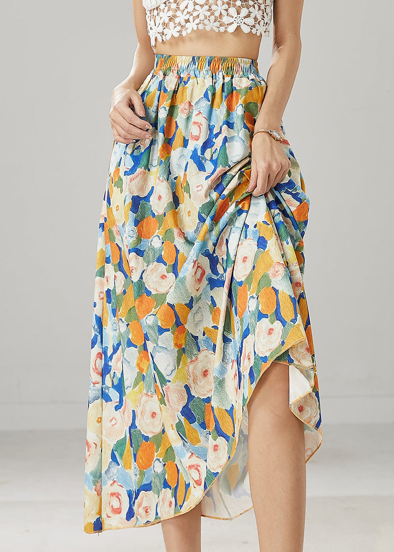 Blue Elastic Waist Chiffon Skirts Summer