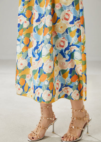 Blue Elastic Waist Chiffon Skirts Summer