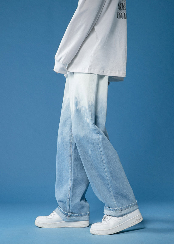 Blue Gradient Pockets Denim Pants Fall
