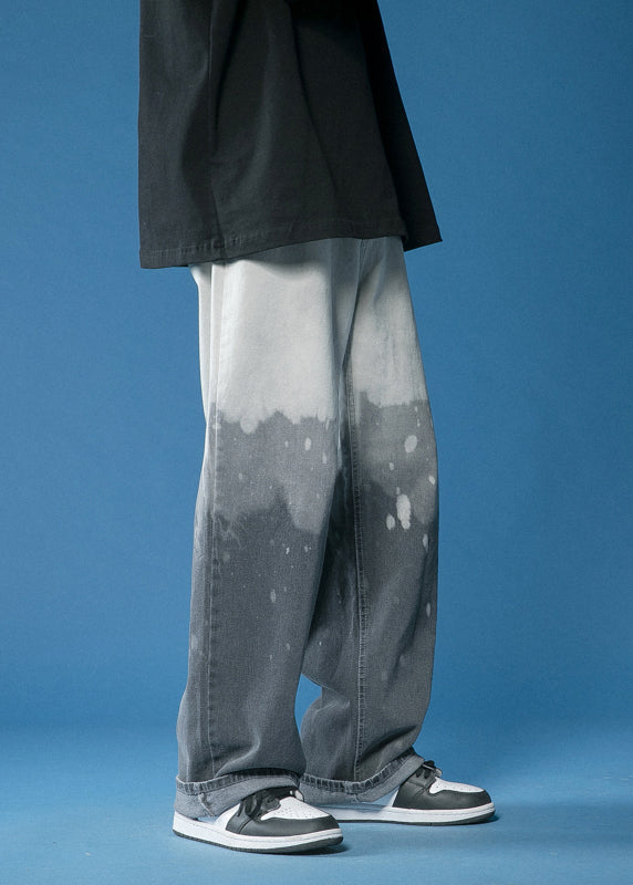 Blue Gradient Pockets Denim Pants Fall