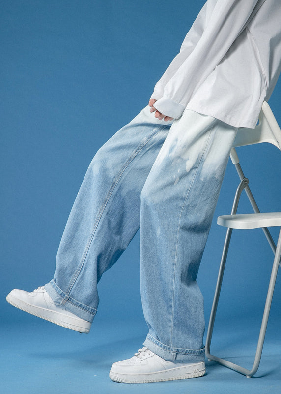 Blue Gradient Pockets Denim Pants Fall