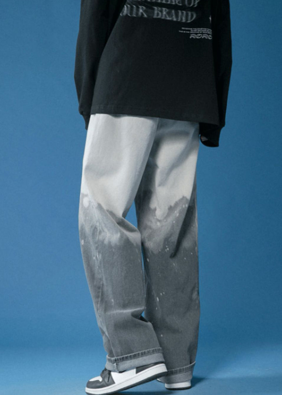 Blue Gradient Pockets Denim Pants Fall