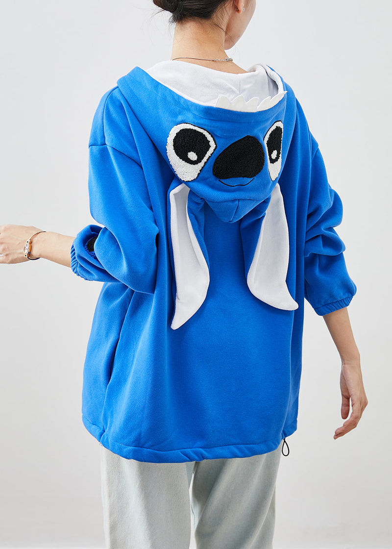 Blue Hooded Stitch Cotton Coat Fall