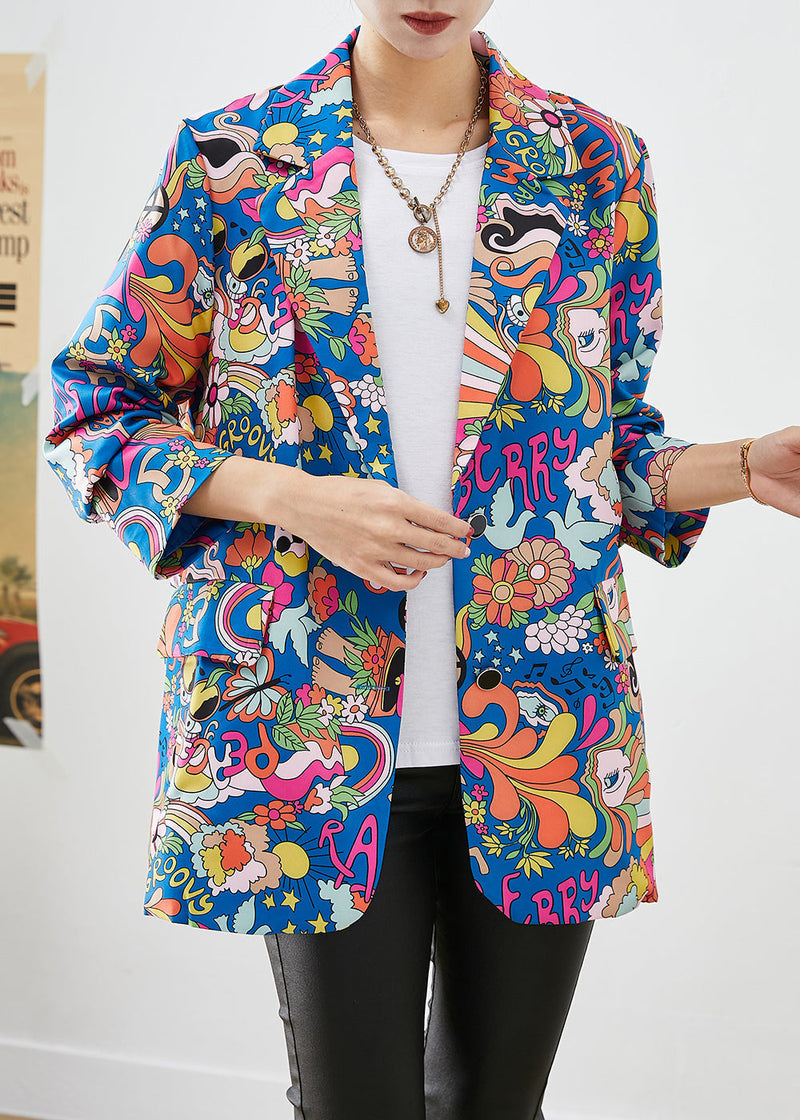 Blue Lapel Character Print Spandex Coats Fall