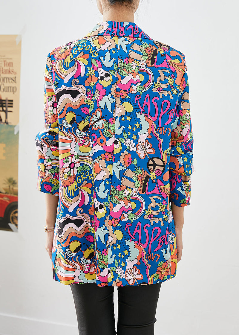 Blue Lapel Character Print Spandex Coats Fall