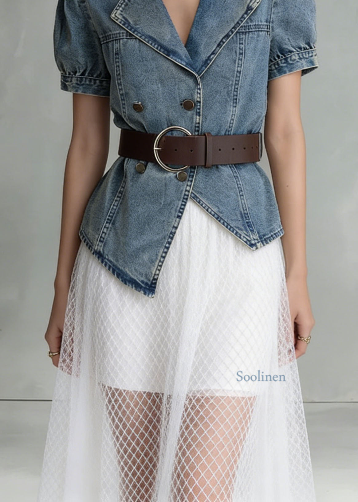 Blue Notched Asymmetrical Design Denim Shirts Summer