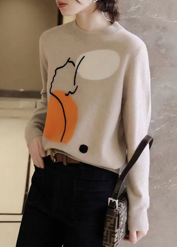 Blue O Neck Geometric Print Patchwork Knit Sweaters Fall