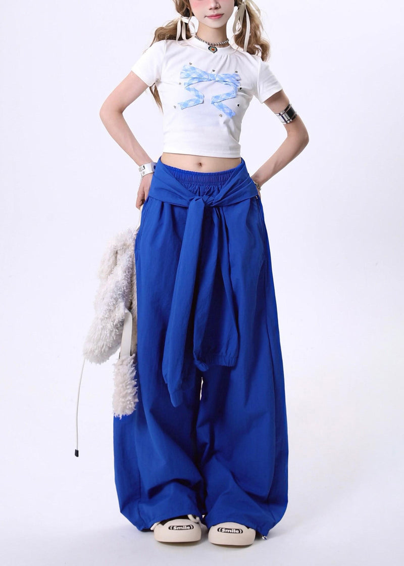 Blue Oversized Cotton Straight Pants Spring