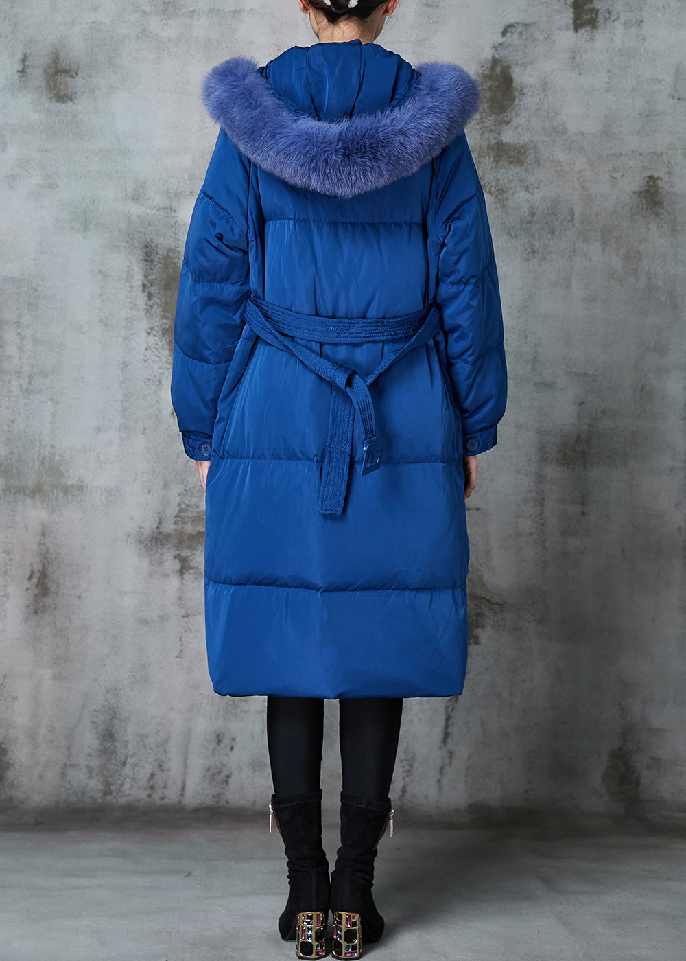 Blue Oversized Cotton Blend Puffers Jackets Winter