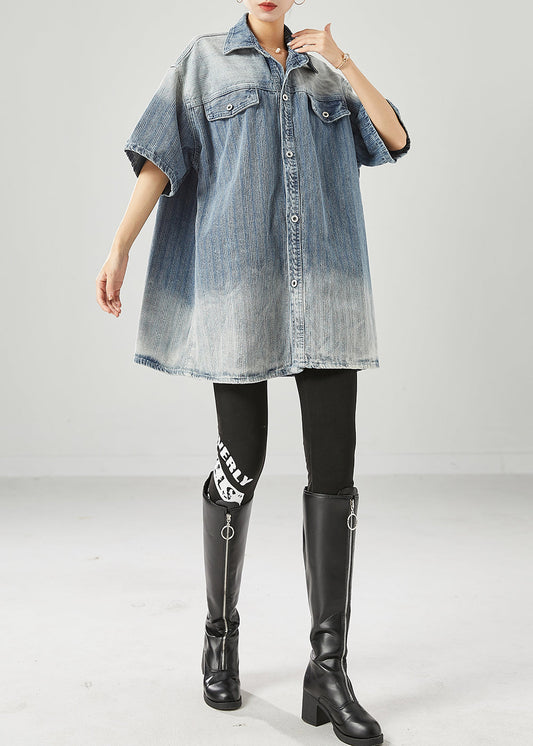Blue Oversized Gradient Color Denim Coats Summer