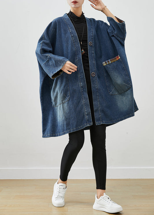 Blue Oversized Patchwork Denim Coats Fall