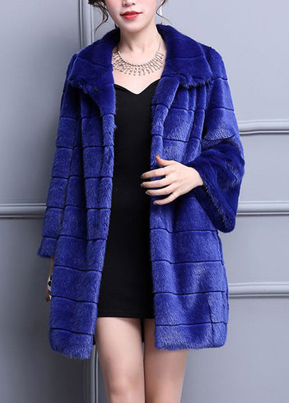 Blue Oversized Warm Fuzzy Fur Fluffy Coats Winter