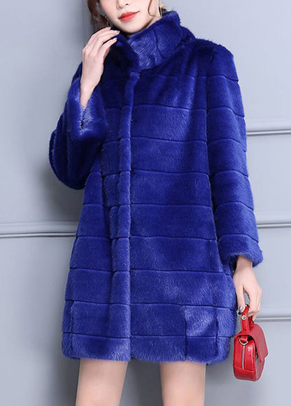 Blue Oversized Warm Fuzzy Fur Fluffy Coats Winter