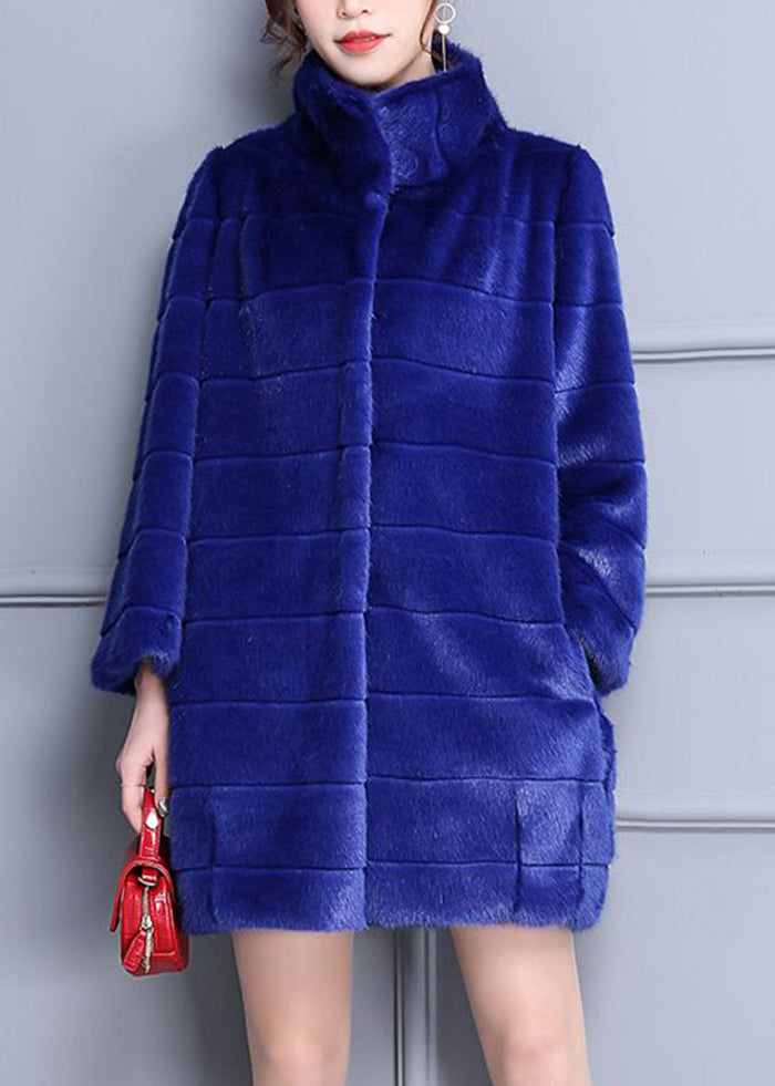 Blue Oversized Warm Fuzzy Fur Fluffy Coats Winter