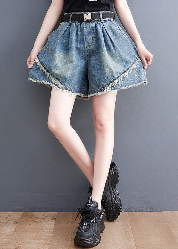 Blue Patchwork High Waist Denim Shorts Summer