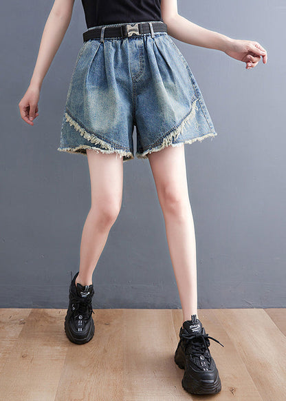 Blue Patchwork High Waist Denim Shorts Summer