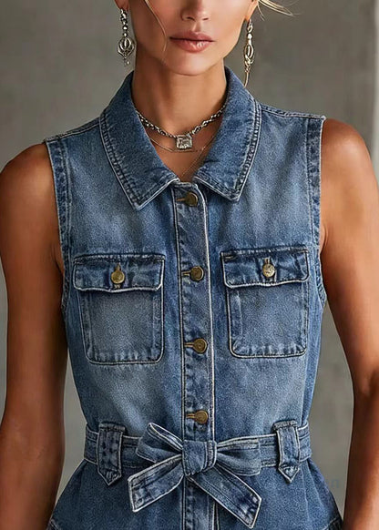 Blue Peter Pan Collar Denim Vest Top Sleeveless