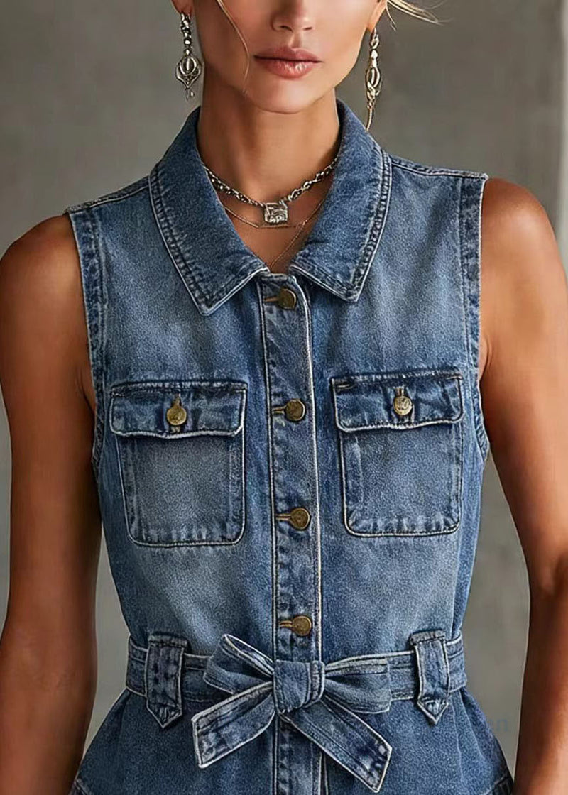 Blue Peter Pan Collar Denim Vest Top Sleeveless