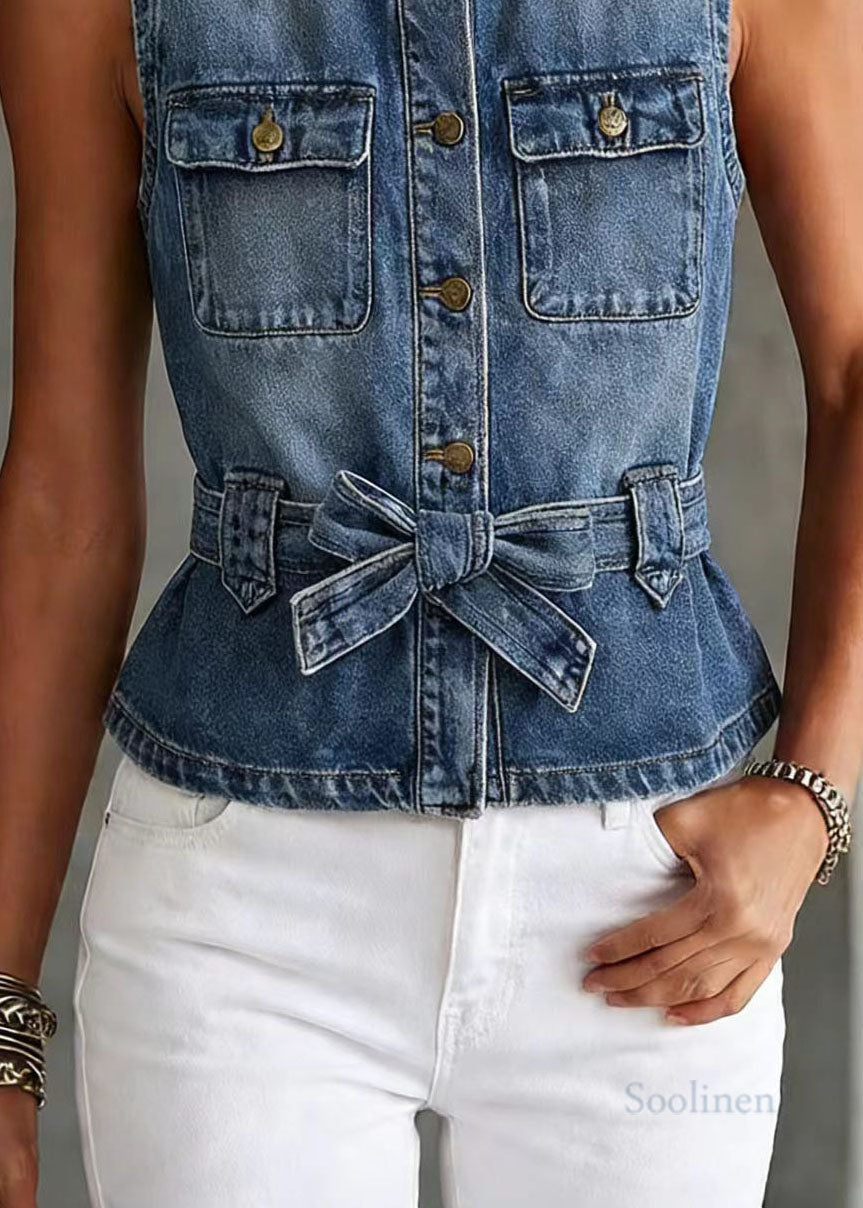 Blue Peter Pan Collar Denim Vest Top Sleeveless
