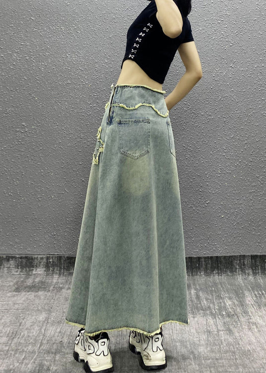 Blue Tasseled Nail Bead High Waist Denim Skirts Spring