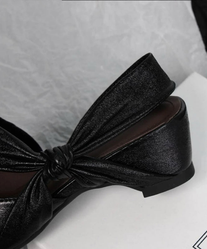 Bow Splicing Chunky Sandals Silver Sheepskin
