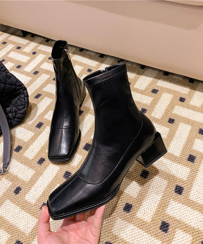 Brown Chunky Boots Splicing Zippered
