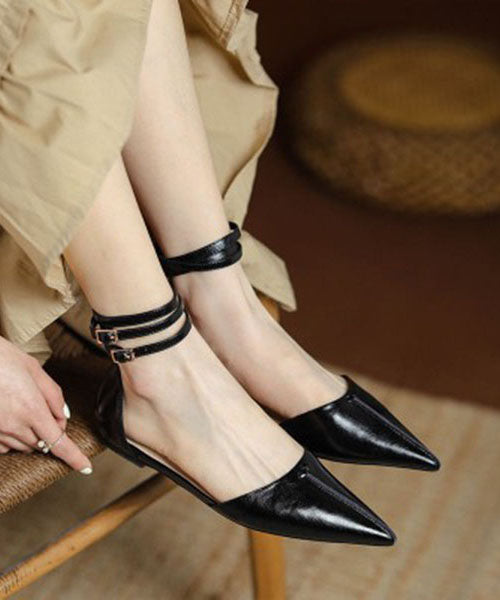 Brown Cowhide Leather Walking Sandals Pointed Toe Buckle Strap