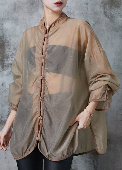 Brown Hollow Out Tulle Upf 50+ Coat Jacket Spring