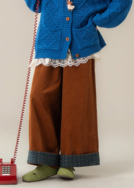 Brown Oversized Corduroy Wide Leg Pants Spring
