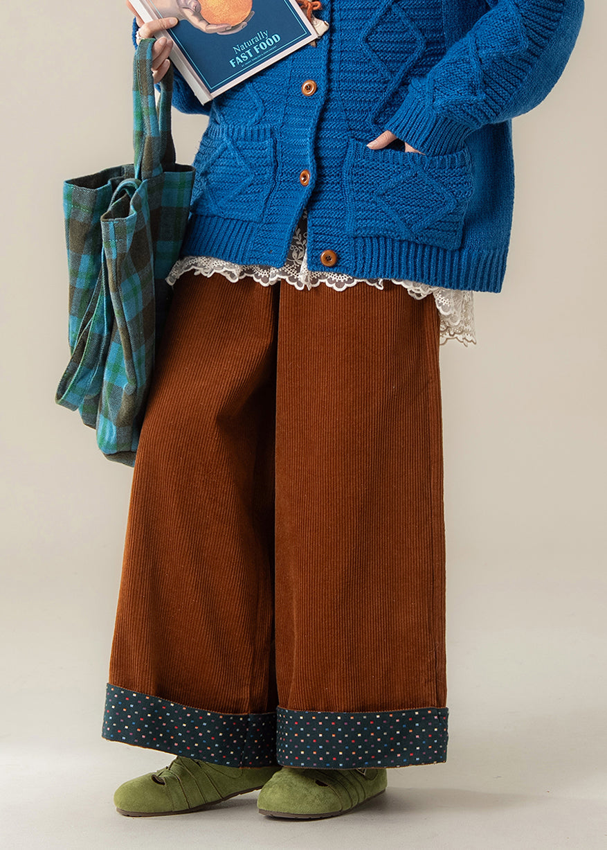Brown Oversized Corduroy Wide Leg Pants Spring