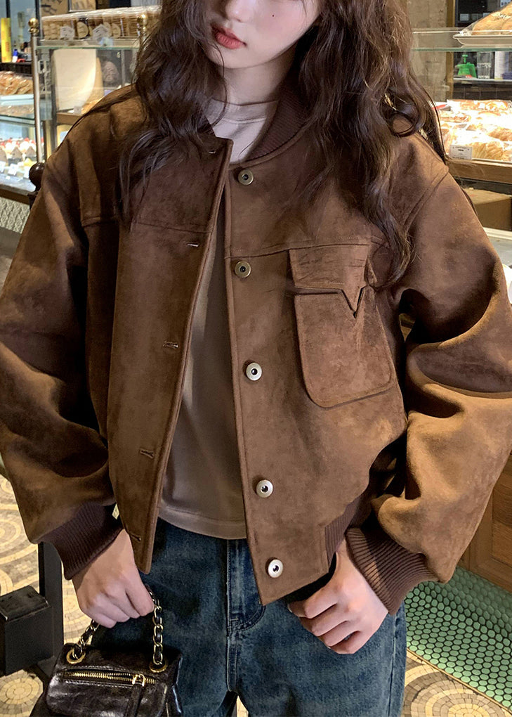 Brown Pockets Fine Cotton Filled Jacket Winter
