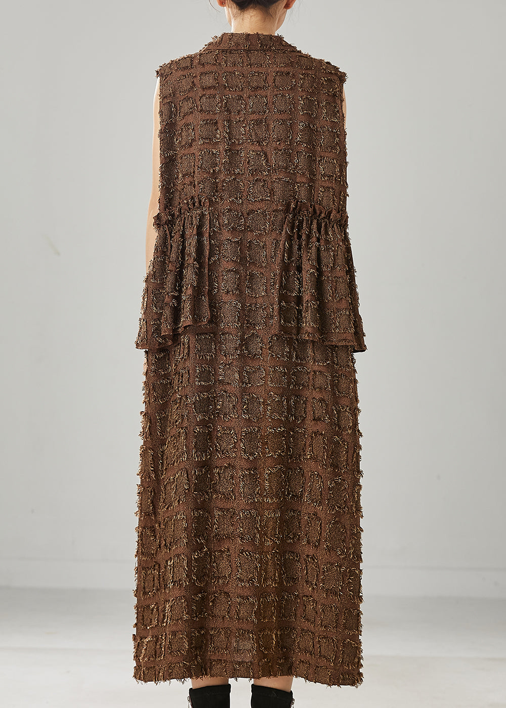 Brown Ruffled Cotton Long Vests Spring