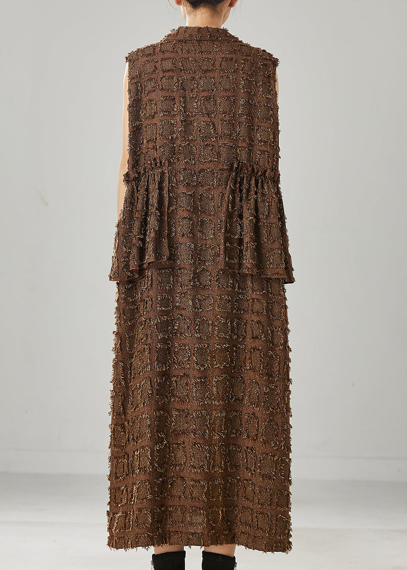 Brown Ruffled Cotton Long Vests Spring