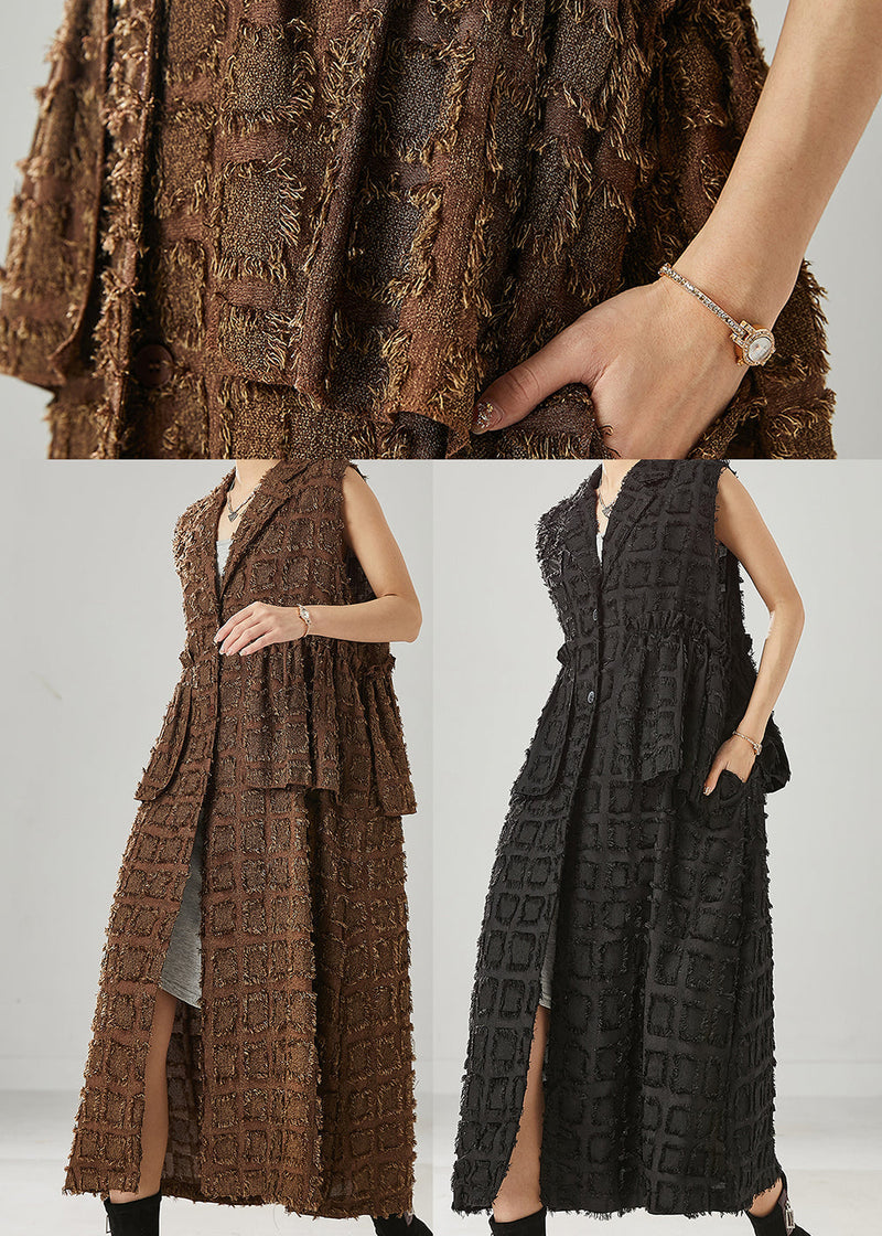 Brown Ruffled Cotton Long Vests Spring