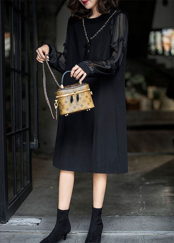 Brown Ruffled Patchwork Cotton Long Dress Spring
