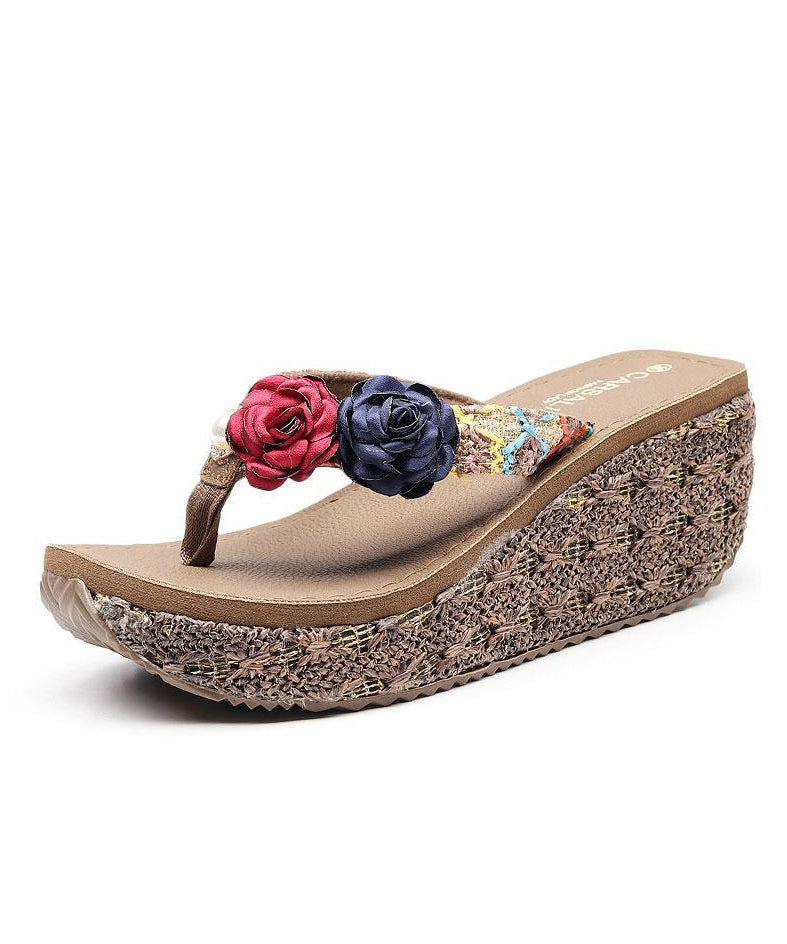 Brown Splicing Holiday Thong Sandals Platform