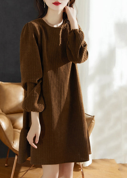 Brown Thick Cotton Tunic Dress Spring