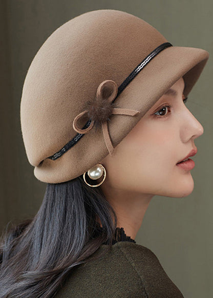 Camel Bow Wool Beret Hat