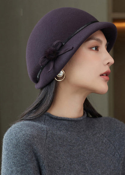 Camel Bow Wool Beret Hat