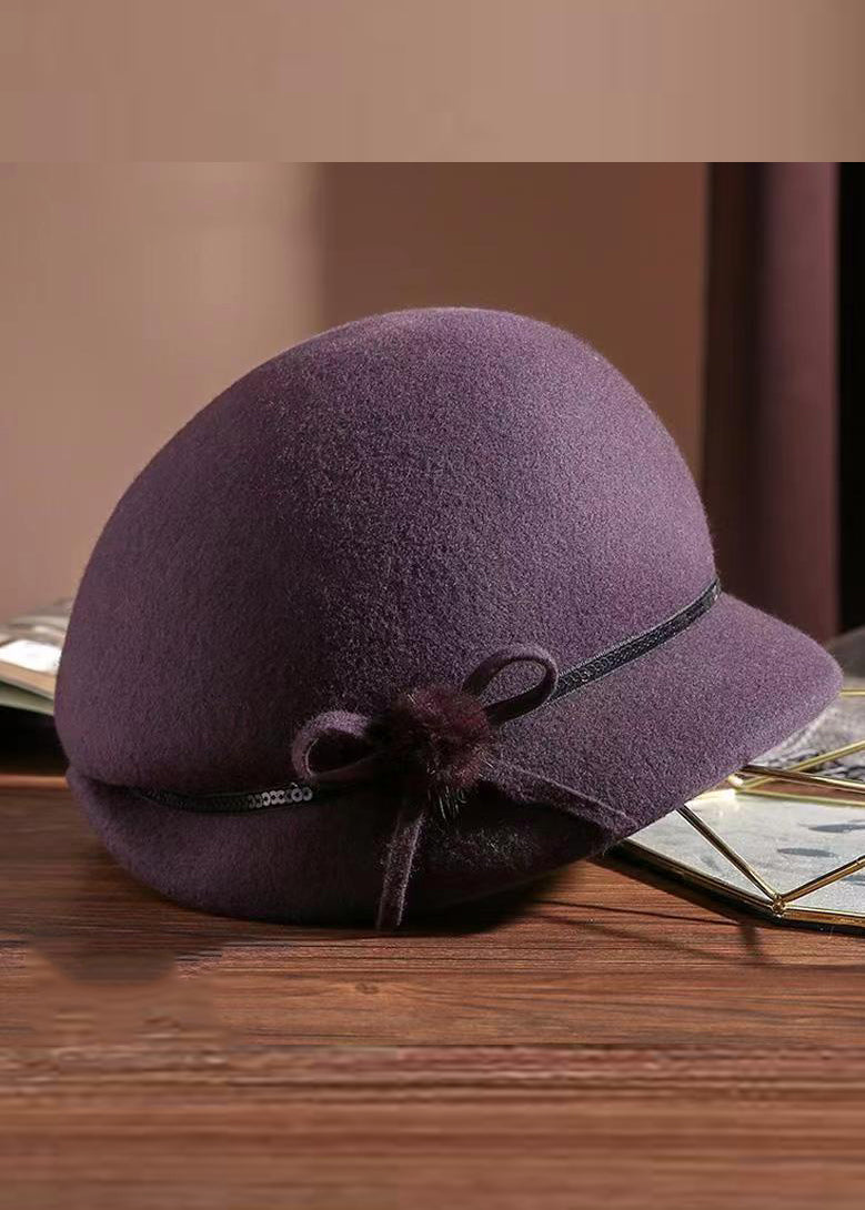 Camel Bow Wool Beret Hat